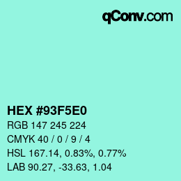 Color code: HEX #93F5E0 | qconv.com