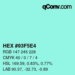 Color code: HEX #93F5E4 | qconv.com
