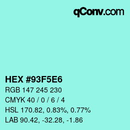 Color code: HEX #93F5E6 | qconv.com