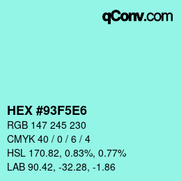カラーコード: HEX #93F5E6 | qconv.com