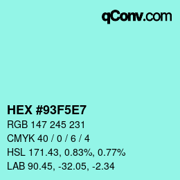 カラーコード: HEX #93F5E7 | qconv.com