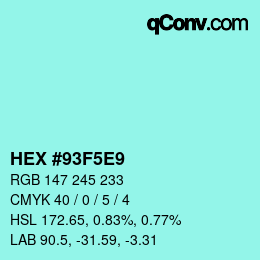 Color code: HEX #93F5E9 | qconv.com