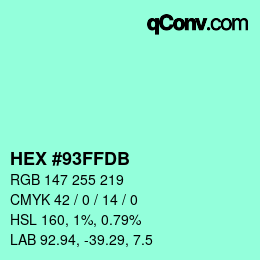 Color code: HEX #93FFDB | qconv.com