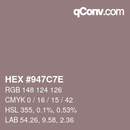 Color code: HEX #947C7E | qconv.com