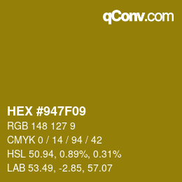 Color code: HEX #947F09 | qconv.com