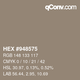 Farbcode: HEX #948575 | qconv.com