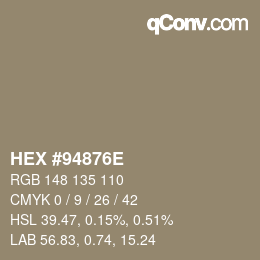 Color code: HEX #94876E | qconv.com