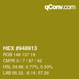 カラーコード: HEX #948913 | qconv.com