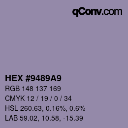 カラーコード: HEX #9489A9 | qconv.com