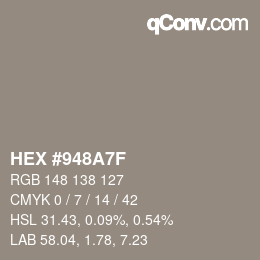 カラーコード: HEX #948A7F | qconv.com