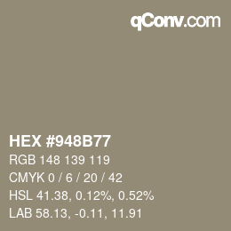 颜色代码: HEX #948B77 | qconv.com