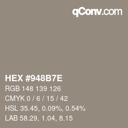 Color code: HEX #948B7E | qconv.com