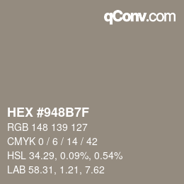 Color code: HEX #948B7F | qconv.com