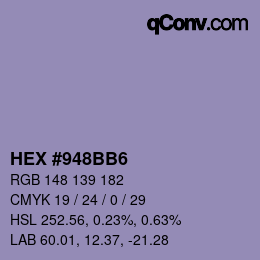 颜色代码: HEX #948BB6 | qconv.com