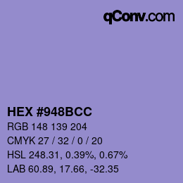 Color code: HEX #948BCC | qconv.com