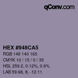 カラーコード: HEX #948CA5 | qconv.com