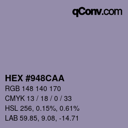 Color code: HEX #948CAA | qconv.com