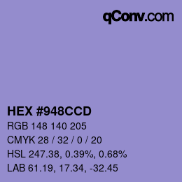 Color code: HEX #948CCD | qconv.com