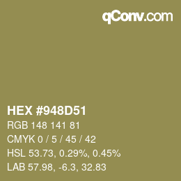 颜色代码: HEX #948D51 | qconv.com