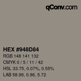 Color code: HEX #948D84 | qconv.com