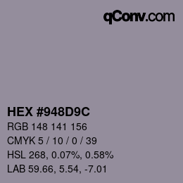 Color code: HEX #948D9C | qconv.com