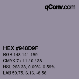 Color code: HEX #948D9F | qconv.com