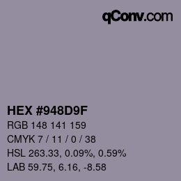 カラーコード: HEX #948D9F | qconv.com