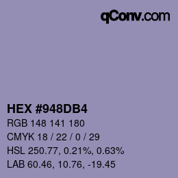 Farbcode: HEX #948DB4 | qconv.com