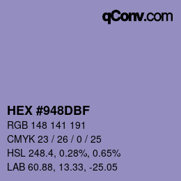 カラーコード: HEX #948DBF | qconv.com