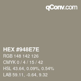 Color code: HEX #948E7E | qconv.com