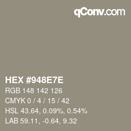 Color code: HEX #948E7E | qconv.com