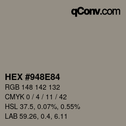 Color code: HEX #948E84 | qconv.com