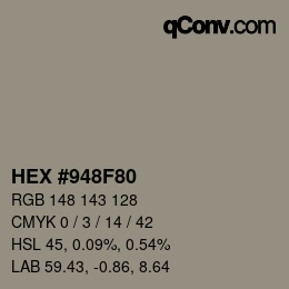 カラーコード: HEX #948F80 | qconv.com
