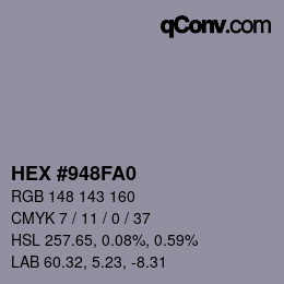 Farbcode: HEX #948FA0 | qconv.com