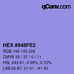 Color code: HEX #948FE2 | qconv.com