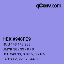 Color code: HEX #948FE9 | qconv.com