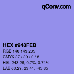 颜色代码: HEX #948FEB | qconv.com