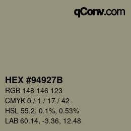 颜色代码: HEX #94927B | qconv.com
