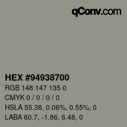 Color code: HEX #94938700 | qconv.com