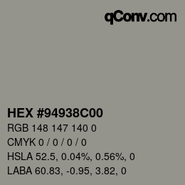 Color code: HEX #94938C00 | qconv.com
