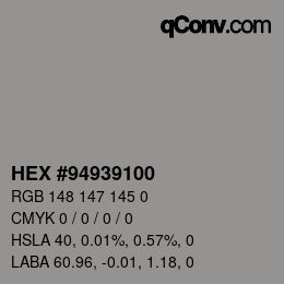 Color code: HEX #94939100 | qconv.com