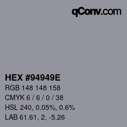 Farbcode: HEX #94949E | qconv.com