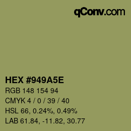 Color code: HEX #949A5E | qconv.com