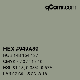 Color code: HEX #949A89 | qconv.com