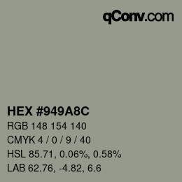 Color code: HEX #949A8C | qconv.com