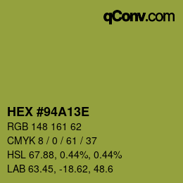 Color code: HEX #94A13E | qconv.com