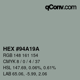 Color code: HEX #94A19A | qconv.com