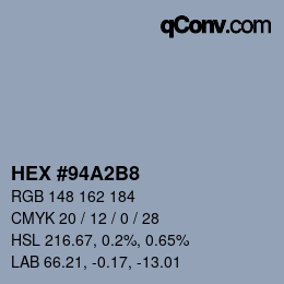 Farbcode: HEX #94A2B8 | qconv.com