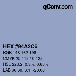 Color code: HEX #94A2C6 | qconv.com