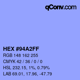 Color code: HEX #94A2FF | qconv.com